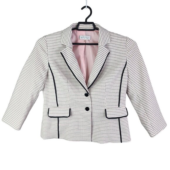 Womens Kasper Tweed Blazer Jacket Pink Black White Print 2 Button Size 8 - Picture 1 of 11